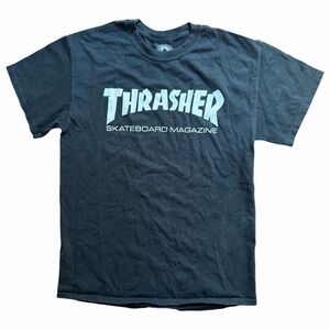 Thrasher Skateboard Magazine Logo T-Shirt Black Cotton Graphic Tee Size Medium